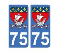 Autocollant 75 avec Blason Ville de Paris et Devise Plaque immatriculation Auto (9,8 x 4,5 cm)