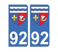 Autocollant 92 avec Blason Hauts de Seine Plaque immatriculation Auto (9,8 x 4,5 cm)