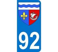 Autocollant 92 avec blason Hauts de Seine plaque immatriculation Moto (6,3 x 2,9 cm)