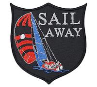 Autocollant à voile thermocollant « Sail Away » - Accessoire de voilier brodé - Insigne marin - Cadeau pour homme - Pour polo, gilet, veste, voile - 80 x 85 mm