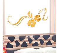 Autocollant acrylique de mur de miroir,Dinglong 3D Fleurs moderne miroir fleurs vinyle amovible Wall Sticker autocollant maison déco art (L, Or)