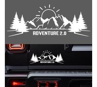 Autocollant Adventure Camper Van Van 4x4 Off Road - Autocollant camping-car - Soleil, montagnes et arbres - Noir et blanc - Valises moto - Vinyle Camper - 29,5 x 11,5 cm (blanc)