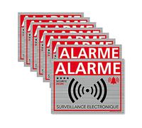 Autocollant alarme maison dissuasifs (x8) - Alarme surveillance électronique aluminium brossé - Taille de l'adhésif anti-cambriolage 80x60 mm - Sticker de sécurité alarme surveillance électronique