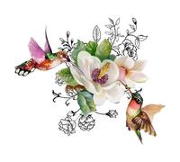 Autocollant amovible pour couvercle de toilettes Motif oiseaux et fleurs