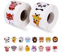 Autocollant Animaux en Rouleau, 1000pcs Sticker Récompense Animale, Autocollants de Récompense Animal, Gommettes Animaux, Stickers Animauxs Ronds, Stickers Animauxs Enfant (Couleur A)