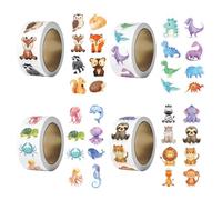Autocollant Animaux Rondes Autocollantes en Rouleaux, 2000 PCS Autocollants de Récompense pour Animaux Imperméables, 4 Rouleaux de Stickers Animaux Ronds pour Élèves et Enseignants Scrapbooking DIY