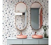 Autocollant auto-adhésif pour meubles/tables/panneaux effet terrazzo, papier peint/autocollant mural en vinyle pour chambre à coucher, couleur terrazzo blanc et bleu