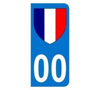 Autocollant avec Blason Drapeau Français avec Le numéro 00 Plaque immatriculation Auto (9,8 x 4,5 cm)