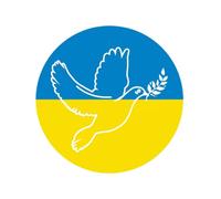 Autocollant avec colombe de la paix sur le drapeau de l'Ukraine, 1 pièce, Ø 8 cm autocollant, impression avec protection UV, 0,08 mm d'épaisseur de film, pour voiture, vitre, vélo