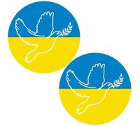 Autocollant avec colombe de la paix sur le drapeau de l'Ukraine, 2 pièces, Ø 8 cm autocollant, impression avec protection UV, 0,08 mm d'épaisseur de film, pour voiture, vitre, vélo