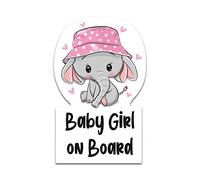 Autocollant Baby on Board - 6,4 x 10,2 cm - Boy Girl éléphant - Pour vitre arrière de voiture - Résistant aux intempéries - Autocollant R122 (filles)