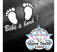 Autocollant Bébé à Bord Personnalisable avec VOTRE TEXTE Petits Pieds de Bébé vendus en deux pièces, Collage extérieur & Plastification