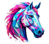 Autocollant cheval - Motif tête de cheval géométrique - Pour moto, ordinateur portable, skateboard, casque, réfrigérateur, bagages ou voiture - Multicolore