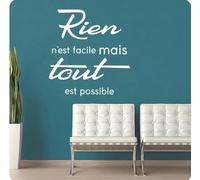 Autocollant Citation Rien n'est facile mais tout est possible Sticker mural Art mural papier peint salon décoration de la maison affiche, blanc, 65 cm x 69 cm