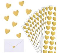 Autocollant Coeur, 600 Pcs, Autocollant en Forme de Coeur Sticker, Auto-adhésif Emballage Enveloppe Cadeau Carte Décoration pour Saint-Valentin Anniversaire Mariage Loisirs Créatifs (Or)