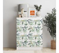 Autocollant compatible avec meuble IKEA MALM feuilles vertes - 3 petits tiroirs 40 x 20 cm - Sticker décoratif amovible en PVC, facile à appliquer, décoration moderne pour commode