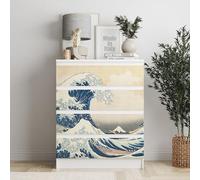Autocollant compatible avec meuble IKEA MALM Hokusai La Grande Vague - 3 petits tiroirs 40 x 20 cm - Sticker décoratif amovible en PVC, décoration moderne pour commode