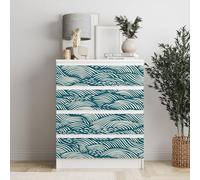 Autocollant compatible avec meuble IKEA MALM Vagues vertes - 6 grands tiroirs 80 x 20 cm - Autocollant décoratif amovible en PVC, facile à appliquer, décoration moderne pour commode