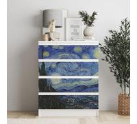 Autocollant compatible avec meuble IKEA MALM Van Gogh Nuit étoilée - 4 grands tiroirs 80 x 20 cm et n° 1 tiroir divisé 40 x 20 cm - Sticker décoratif amovible en PVC, décoration pour commode