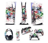 Autocollant Console Pour PS5 Disc Edition & Digital Edition Sticker Vinyl Decal Cover Pour Ps5 Controller & Charging Station & Headset & Media Remote 58949 Revêtement(Disc Version)