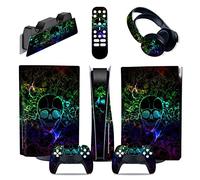 Autocollant Console Pour PS5 Disc Edition & Digital Sticker Vinyl Decal Cover Pour Ps5 Controller & Charging Station & Headset & Media Remote 35617 Revêtement(Disc Version)