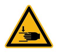 Autocollant Danger Warning Avertissement NF ISO7010 - Sticker Adhésif Signalétique Triangulaire Laminé Plastifié Résistant à l'eau et aux UV - Ecrasement des Mains - 40x40 cm