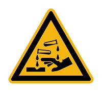 Autocollant Danger Warning Avertissement NF ISO7010 - Sticker Adhésif Signalétique Triangulaire Laminé Plastifié Résistant à l'eau et aux UV - Substances Corrosives - 30x30 cm