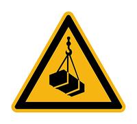 Autocollant Danger Warning Avertissement NF ISO7010 - Sticker Adhésif Signalétique Triangulaire Laminé Plastifié Résistant à l'eau et aux UV - Charges Suspendues - 15x15 cm