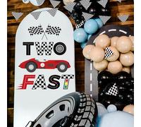 Autocollant de Course d'Anniversaire Fast Two, Décorations d'Anniversaire Two Fast Panneau Two Fast pour Toile de Fond Décorations de 2e Anniversaire de Voiture de Course pour Garçons