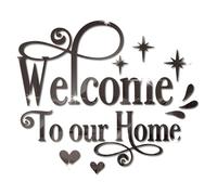 Autocollant de décoration murale « Welcome to Our Home », autocollant mural miroir 3D en acrylique amovible, panneau artistique amovible, décoration de porte murale à faire soi-même pour(noir)