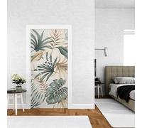 " Autocollant de décoration pour porte - Poster porte - Tropical vert et beige - Papier Peint Nature - Autocollant Adhésif - 83 X 205 cm - Fabrication française "