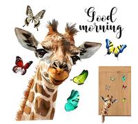 Autocollant de fenêtre animal girafe-girafe avec, décoration en verre réutilisable, imperméable, image réaliste de mur de dessin animé 3D | Décoration en vinyle double ca