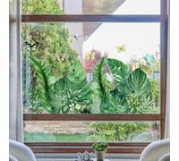 Autocollant de fenêtre statique double face en PVC motif papillon vert tropical, décoration botanique moderne minimaliste pour cuisine, salle de bain, salle d'étude, murs en verre, 30 x 60 cm