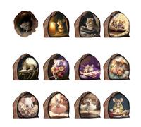 Autocollant de livre de lecture de souris 12 décalcomanies murales drôles de trou de souris PVC Funny Adorable Peel And Stick dans un décalque de trou pour chambre d'enfant, salle de classe, c