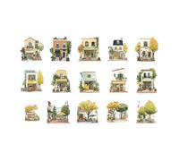 Autocollant de paysage urbain rétro, étanche, architecture PET pour scrapbooking, journal, carnet, chambre d'enfant, art mural, planificateur