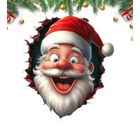 Autocollant de Père Noël percé au mur - Effet 3D amovible - Amusant - Père Noël - Pour bureau, chambre à coucher, salon, maison, bureau, fête