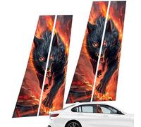 Autocollant de pilier du centre de voiture - PILLER PILLER PVC PILLERS MOTIF WOLF, Flames Design | Couvercle de bande de fenêtre appropriée avec look élégant, colia décorative pour les portes latérale