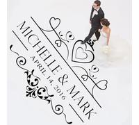Autocollant de piste de danse de mariage personnalisé, nom de couple personnalisé, autocollant mural de fête, tapis de miroir amovible, fiançailles, mariée(XL 150x112cm)