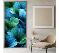 Autocollant de Porte 3D 77x200 cm Peinture murale de Porte Sticker Aquarelle Feuilles Intérieure Muraux Vert PVC Stickers pour Décoration Mur Salon Cuisine Chambre Papier Peint