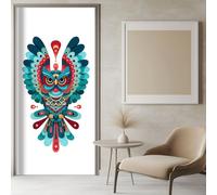 Autocollant de Porte 3D 77x200 cm Peinture murale de Porte Sticker Imprimé Ethnique Hibou Intérieure Muraux Blanc PVC Stickers pour Décoration Mur Salon Cuisine Chambre Papier Peint