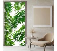 Autocollant de Porte 3D 80x200 cm Peinture murale de Porte Sticker Feuilles De Palmier Intérieure Muraux Vert PVC Stickers pour Décoration Mur Salon Cuisine Chambre Papier Peint
