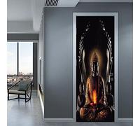 Autocollant De Porte 3D 90x215cm(35.43 inches * 84.64 inches)Bouddha la foi Auto Adhésif Amovible Imperméable Mural De Salle De Bains En Pvc Art Autocollants Pour Le Salon La Chambre Des Portes Decor