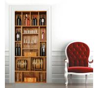 Autocollant De Porte 3D Art Cave À Vin Bar Rétro 90 X 210 Cm Autocollant De Porte Pour Salon Chambre Bricolage Bricolage Pvc Autocollant Papier Peint Étanche Mural Stickers De Porte - -16139922486991