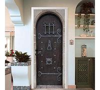 Autocollant De Porte 3D Portail En Fer Métal Noir Vintage 88 X 200 Cm Affiche De Porte Auto-Adhésive Affiche 3D Porte Murale Photo Amovible Stickers De Porte Pour Les Portes Intérieures 3D Photo De L