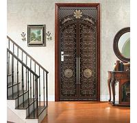 Autocollant De Porte 3D Porte En Bois Gravée Vintage 77 X 200 Cm Sticker Porte Effet Trompe Loeil Pvc Papier Peint Auto-Adhésif Enfant Garcon Fille Chambre Salon Cuisine Salle De Bain Décoration