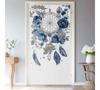 Autocollant de Porte 80 x 210 cm Aquarelle Fleurs Attrape-Rêves Sticker Porte Trompe l'oeil Effect 3D Intérieure Muraux PVC Stickers pour Décoration Mur Salon Cuisine Chambre Salle de Bain, Bleu Gris