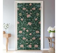 Autocollant de Porte 88 x 200 cm William Morris Plantes Et Fleurs Sticker Porte Trompe l'oeil Intérieure Muraux PVC Stickers pour Décoration Mur Salon Cuisine Chambre Salle de Bain, Vert Rose