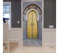 Autocollant De Porte Arche dorée Étiquette Décoration Auto-Adhésive Papier Peint Imperméable pour La Porte L90 x H200cm