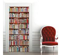 Autocollant De Porte Auto Adhésif 3D Livres Bibliothèque Étagère Bibliothèque Diy Auto-Adhésif Stickers Porte Papier Peint Chambre Salon Cuisine Salle De Bain Décoration Stickers Porte Trompe Loeil S