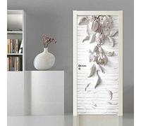Autocollant De Porte De Simplicité Moderne Auto-Adhésif Étanche Bricolage Autocollants 3D Porte Pour Salon Chambre Maison Portes En Bois Décoration Fleurs Blanches En Relief 77 X 200 Cm - Photos De P